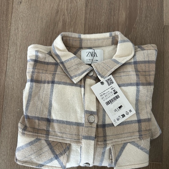 Zara Girls Cream Tan And Gray Flannel Shirt NWT - Picture 4 of 7